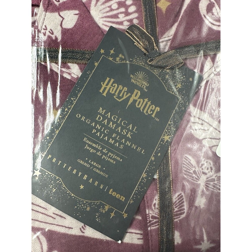 Pottery Barn Teen Harry Potter Magical Damask 2 Pc Organic Flannel Pajamas Sz LG - Picture 3 of 6
